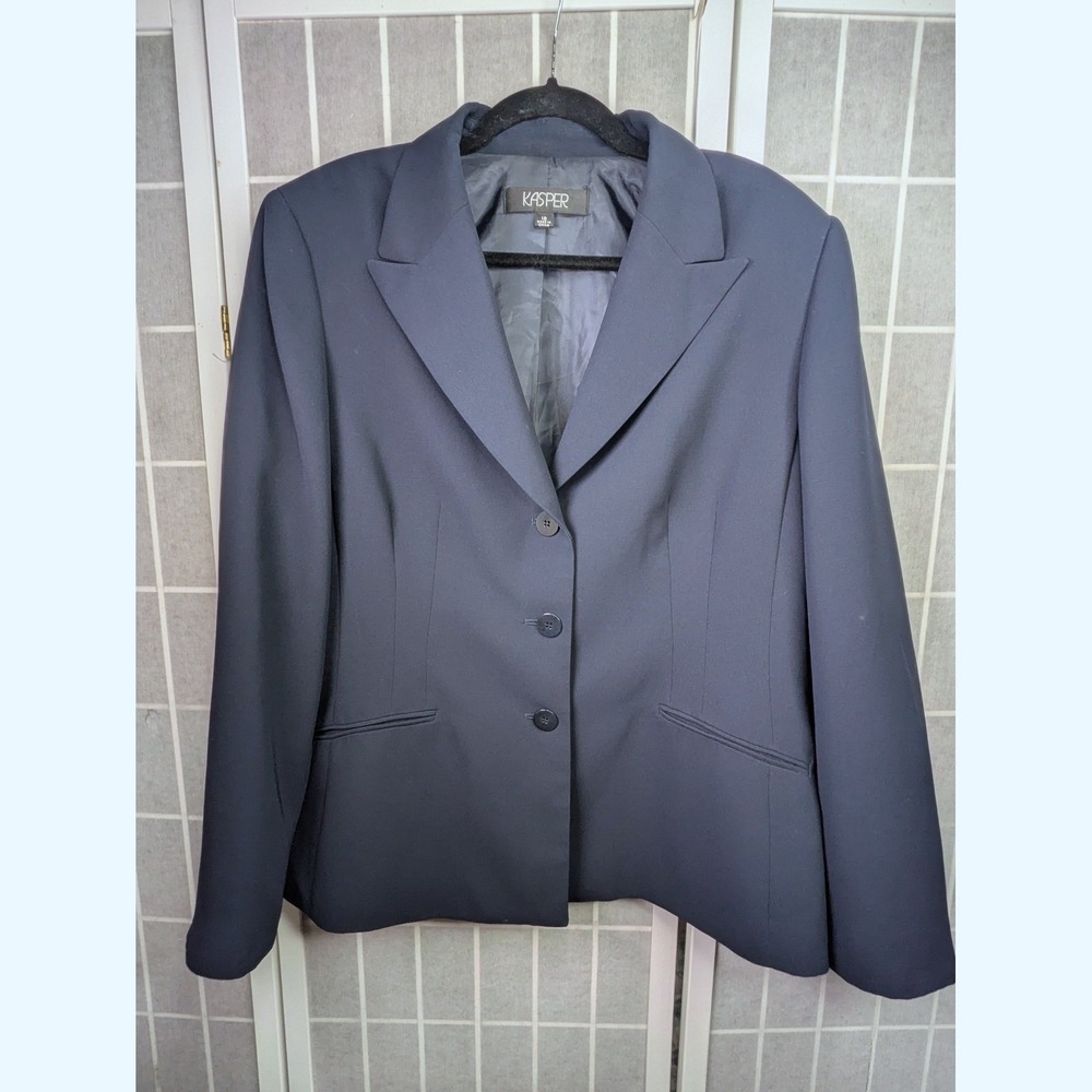Kasper Womens Navy Blue Three Button Blazer Jacket Size 18 Professional Office